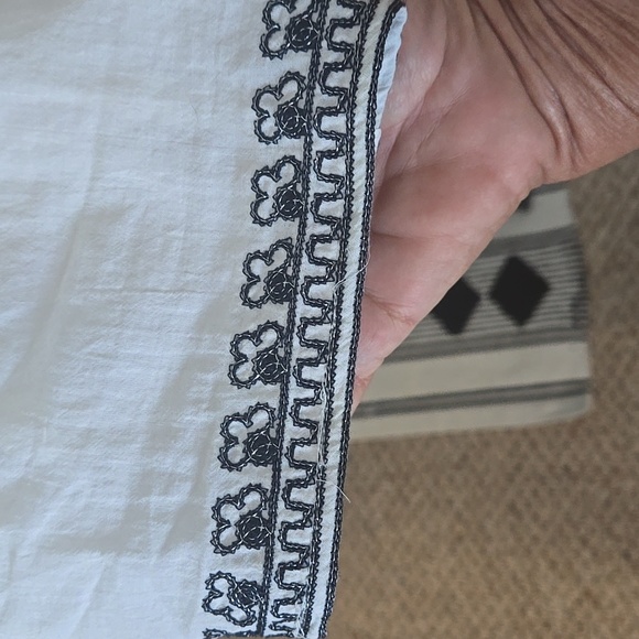 MARKET & SPRUCE 3/4 Sleeve Dress White W/ Navy Beaded & Embroidered Detail LARGE - Picture 5 of 13